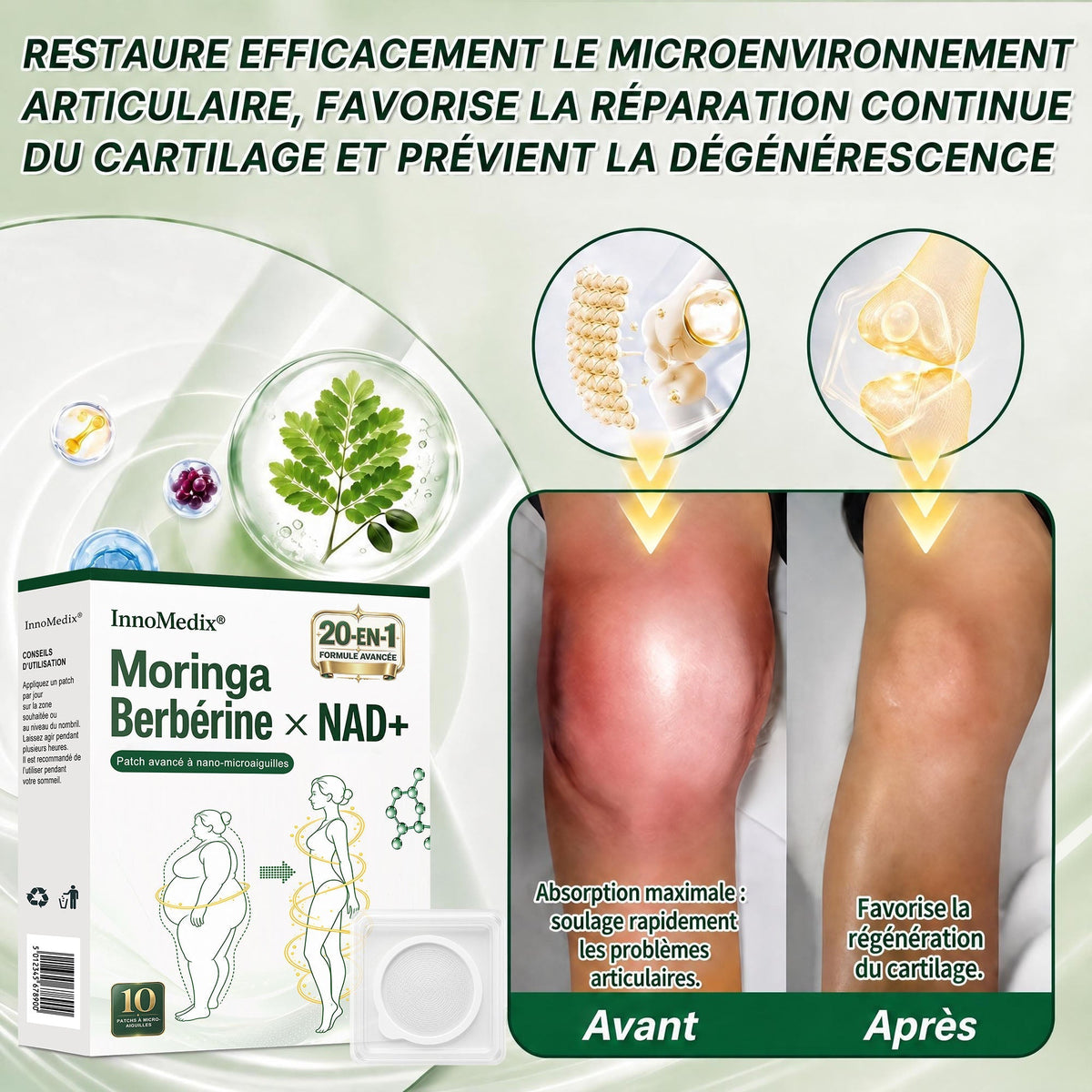 InnoMedix® Moringa Berbérine x NAD+ 20-IN-1 Patch Avancé à Nano-Microaiguilles 🎁
