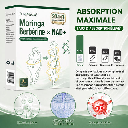 InnoMedix® Moringa Berbérine x NAD+ 20-IN-1 Patch Avancé à Nano-Microaiguilles 🎁