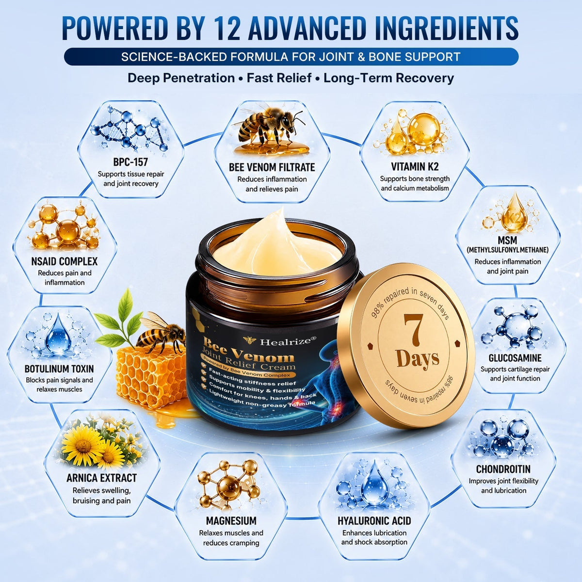 🎁 Healrize® Bee Venom Joint Relief Cream 💪 Fast Acting Formula for Knee, Back & Joint Pain – Restore Comfort & Mobility Quickly