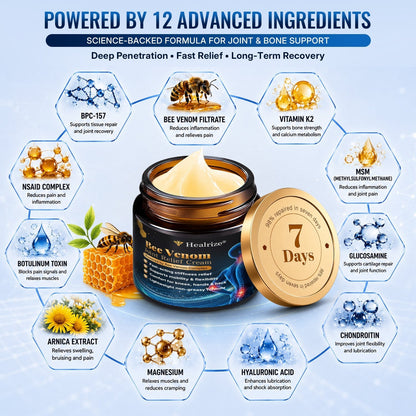 🎁 Healrize® Bee Venom Joint Relief Cream 💪 Fast Acting Formula for Knee, Back & Joint Pain – Restore Comfort & Mobility Quickly