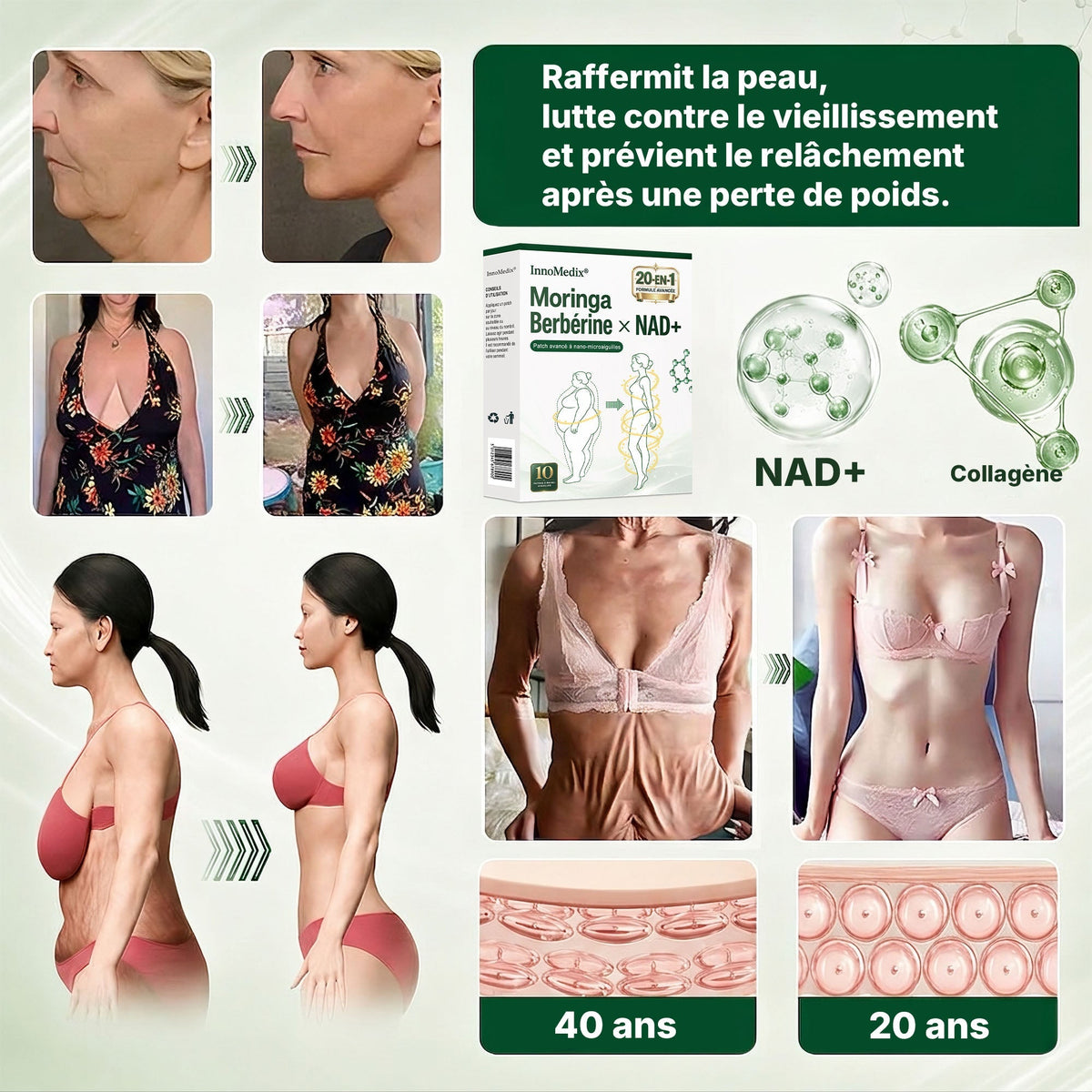 InnoMedix® Moringa Berbérine x NAD+ 20-IN-1 Patch Avancé à Nano-Microaiguilles 🎁