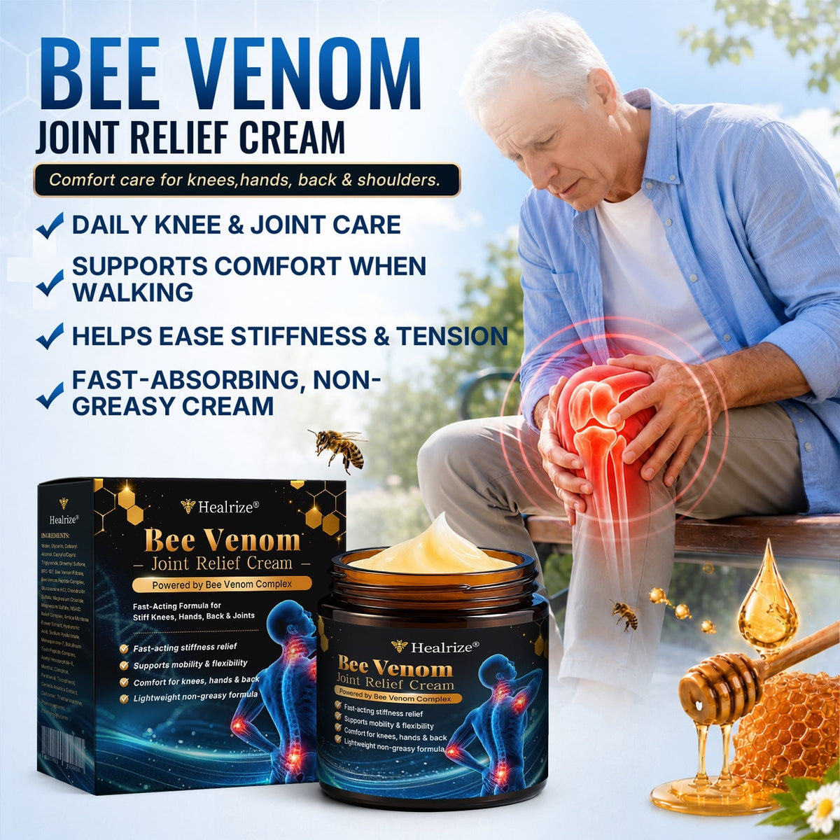 🎁Healrize® Bee Venom Joint Relief Cream 💞Targets stiff, sore joints in knees, hands, shoulders, back & more — so you can move easier every day