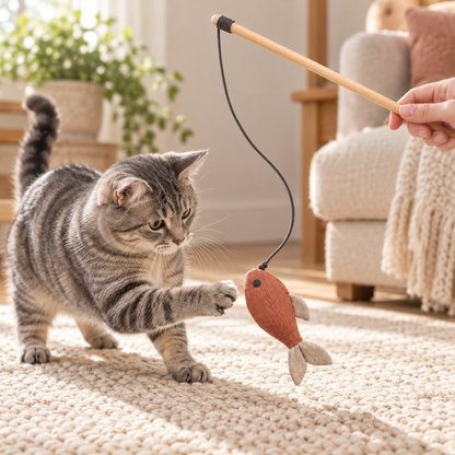 Tailmoraor Interactive Fish Wand Toy for Cats – Teaser Stick Toy for Everyday Play and Fun